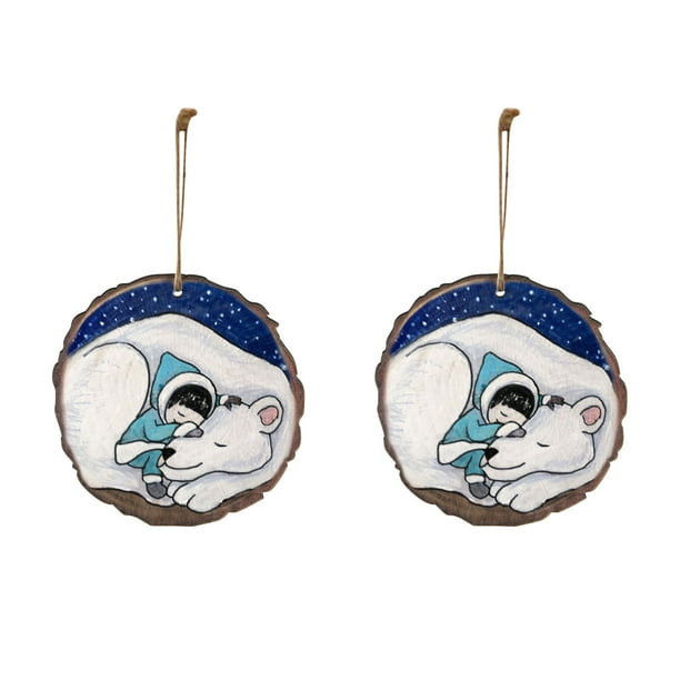 Precioso colgante de madera redondo de Navidad con estampado de animales Wmkox8yii fhajkh5589