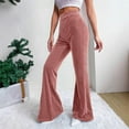 thumbnail image 5 of Women's High Waist Corduroy Flared Pants, Wide Leg Ribbed Velvet Trousers, Elastic Waist Bell Bottom Pants, Casual Lounge Pants, Retro Style Flare Leg, Comfortable Everyday Wear Pink, 5 of 5