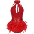 thumbnail image 3 of TiaoBug Women Stage Performance Dancewear Glittery Sequins Tango Salsa Latin Dance Leotard Dress Red XXL, 3 of 7