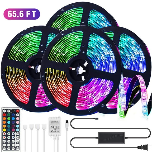 Led Strip Lights Color Changing 65.6ft/20M Flexible 3528 RGB Led Lights Kit with Power Supply and 44 Keys Remote
