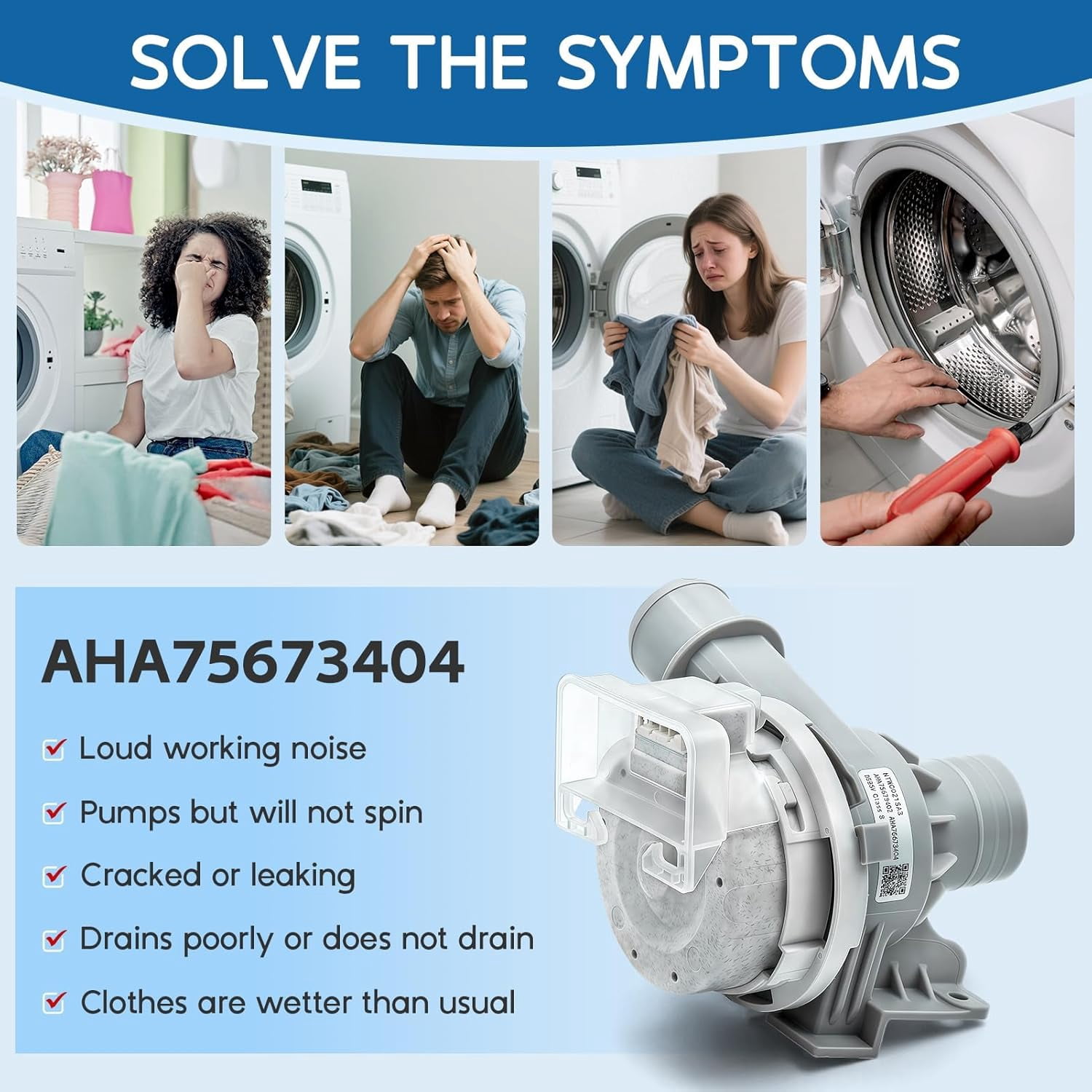 Upgraded AHA75673404 AHA75673402 Washer Drain Pump Assembly for LG Washing Machine Drain Pump Replace AP6978814 PS12748410 WT7405CW WT7250CW WT7405CW