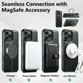 thumbnail image 3 of ELEHOLD For iPhone 14 Pro Max Case,Compatible with Mag Safe Accessories, Luxury PU Leather 360°Rotatable Magnetic Ring Kickstand Slim Light Phone Case for iPhone 14 Pro Max,Black'Carbon Fiber)(, 3 of 7