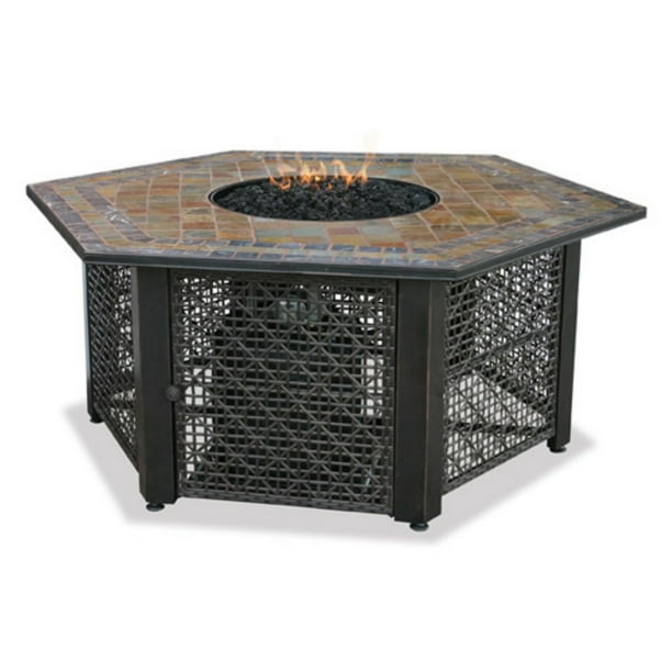 Endless Summer, Hexagon, LP Gas Fire Table with Slate Tile Mantel