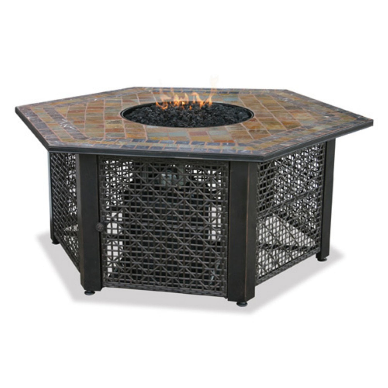 Endless Summer, Hexagon, LP Gas Fire Table with Slate Tile Mantel
