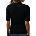 thumbnail image 4 of Women's Short Sleeve Sweater Casual Mock Neck Knitted Pullover Black XL, 4 of 4