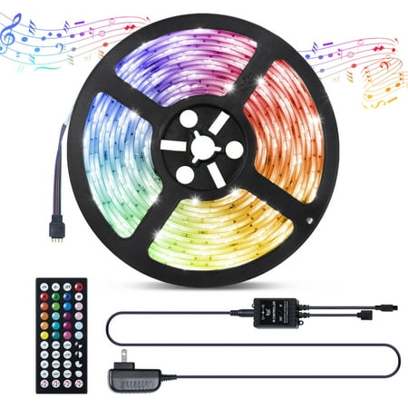 

Merkury Innovations RGB LED Sound Sync Adhesive Strip Lights with Remote Controls Music Activated LED Lights 12v Power Supply TV Backlight Kit w Remote Lights for TIK Tok (16.4 FT)