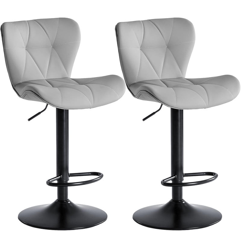 Kelno Swivel Bar Stools Set of 2 Adjustable Height PU Leather Seat with Backrest 360° Swivel for Kitchen Island, Gray