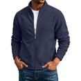 thumbnail image 3 of Men's Casual Solid Color Full-Zip Stand Collar Jacket Long Sleeve Polyester Blend Warm, Lightweight Fashion Work Office Golf Hiking Outdoor Top Essential Gift | JASKFLY,Dark Blue XL, 3 of 9