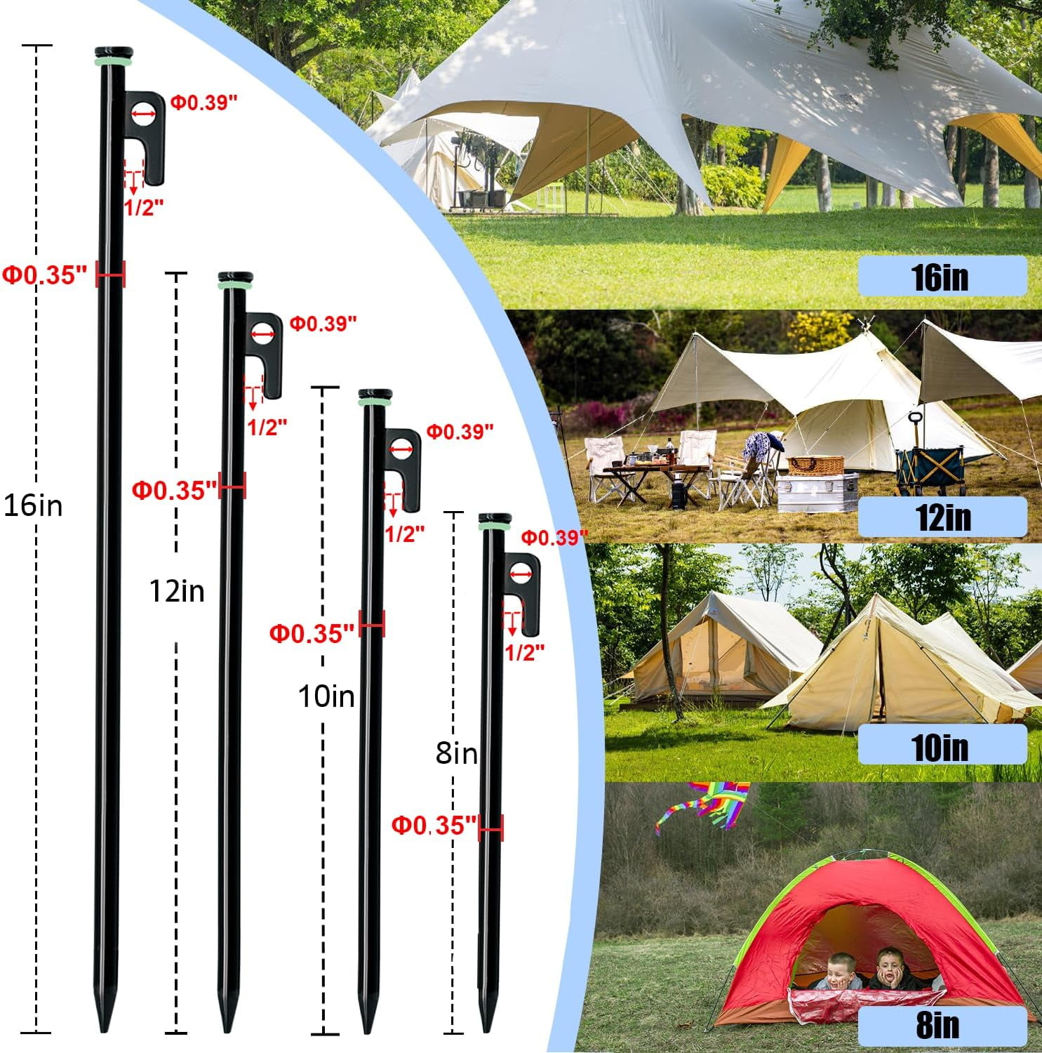 Tent Stake with Hammer, Heavy Duty Tent Stakes + Camping Hammer+Storage Pouch, Forged Steel Stakes