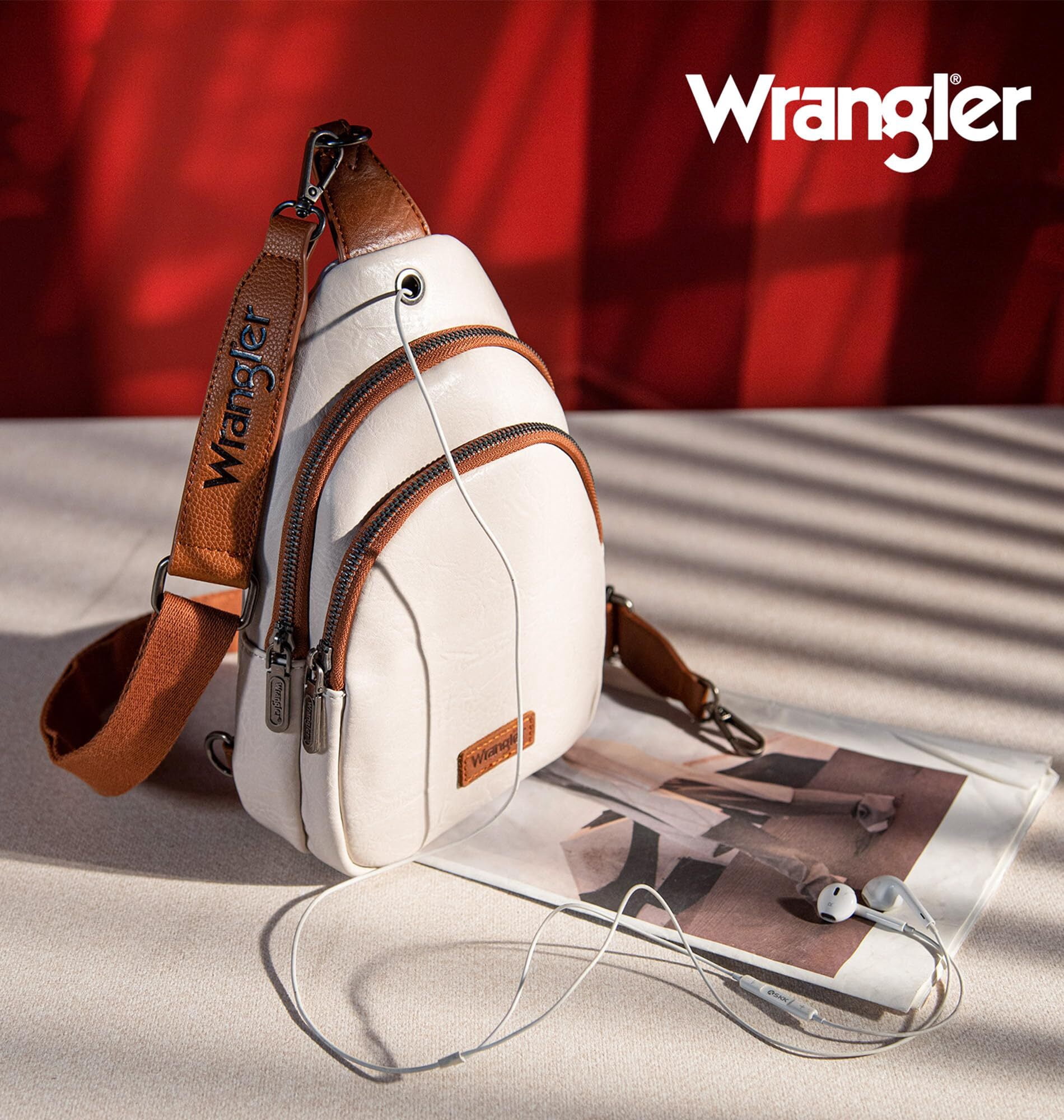 Wrangler Small Crossbody Sling Bags for Women Fanny Packs Chest Bag for Travel Gift, Beige Brown