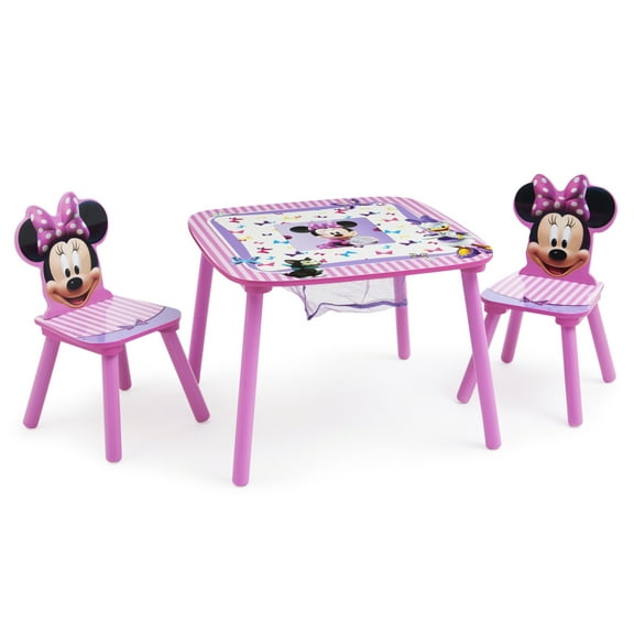 Disney Minnie Mouse Wood Kids Storage Table and Chairs Set