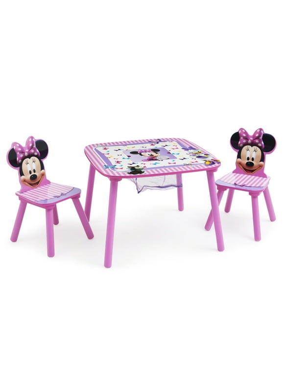 Disney Minnie Mouse Wood Kids Storage Table and Chairs Set