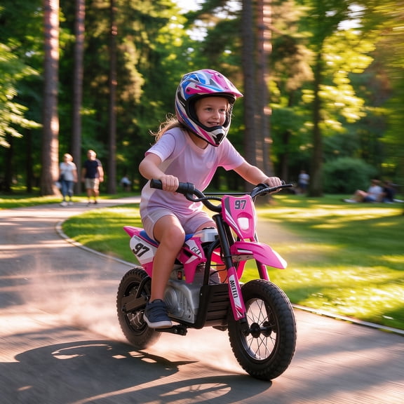 Qaba 36V Electric Dirt Bike for Kids with 350W Brushless Motor, Up to 9.9 MPH, 12" Inflatable Tires and Rear Suspension for Ages 6 , Pink