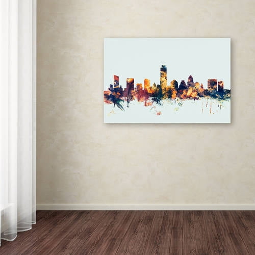Trademark Fine Art "Austin Texas Skyline Blue" Canvas Art by Michael Tompsett
