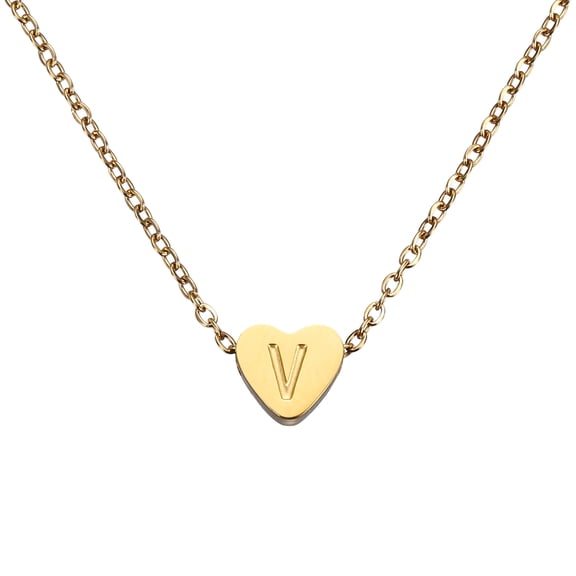 Uxcell Initial Heart Necklace for Women, 18K Gold Plated Stainless Steel Chain Dainty Personalized Name Letter V Pendant Necklaces for Woman Jewelry Gifts, Gold Tone