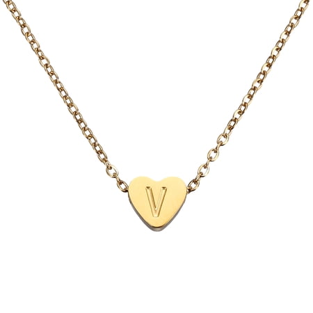 Uxcell Initial Heart Necklace for Women, 18K Gold Plated Stainless Steel Chain Dainty Personalized Name Letter V Pendant Necklaces for Woman Jewelry Gifts, Gold Tone