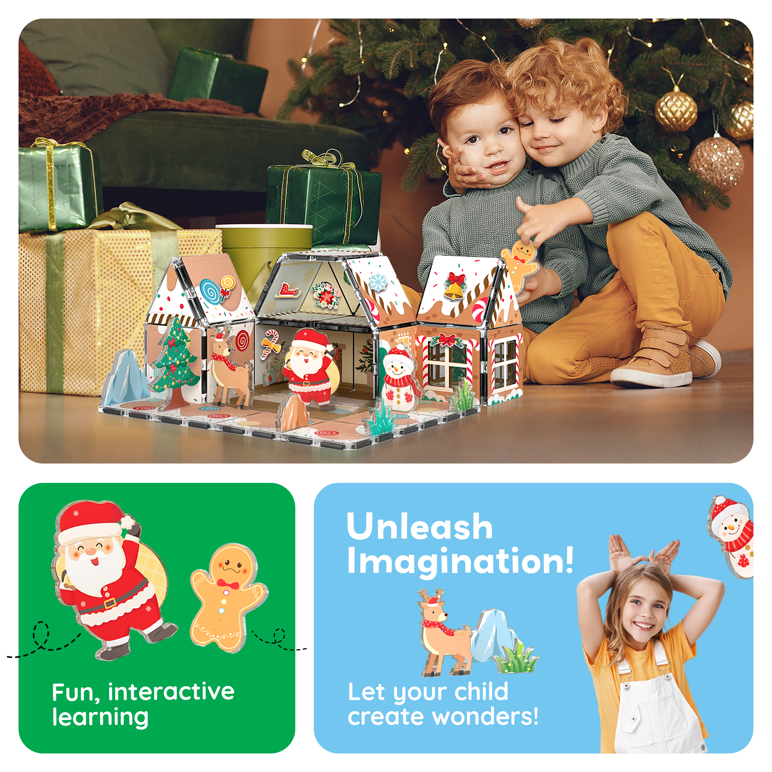 PicassoTiles Gingerbread House Magnetic Tiles Set, 45 Pieces photo 8