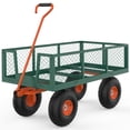 thumbnail image 4 of Garden Wagon Cart – Heavy Duty 900 lb Steel Utility – 10" Multi-Terrain Tires – 4 Removable Mesh Sides – 180° Swivel Handle – Lawn, Patio & Farm – Green & Orange, 4 of 6