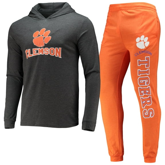 Men's Concepts Sport Orange/Heather Charcoal Clemson Tigers Meter Long Sleeve Hoodie Top & Jogger Pajama Set