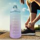 thumbnail image 4 of straw bottle leakage proof frosted gradient color one click open sports water cup with handle clear scale 2000ml light green, 4 of 5