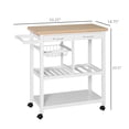 thumbnail image 3 of HOMCOM Wooden Rolling Kitchen Trolley Island Portable Kitchen Serving Cart with 3 Bottle Wine Rack, Towel Rack and Drawers, White, 3 of 10