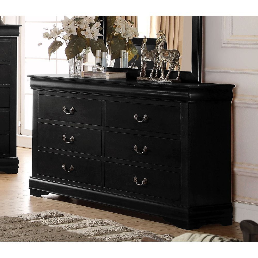 Traditional 57in Dresser with 6 Storage Drawers Metal Handles for Bedroom Living Room, Fully