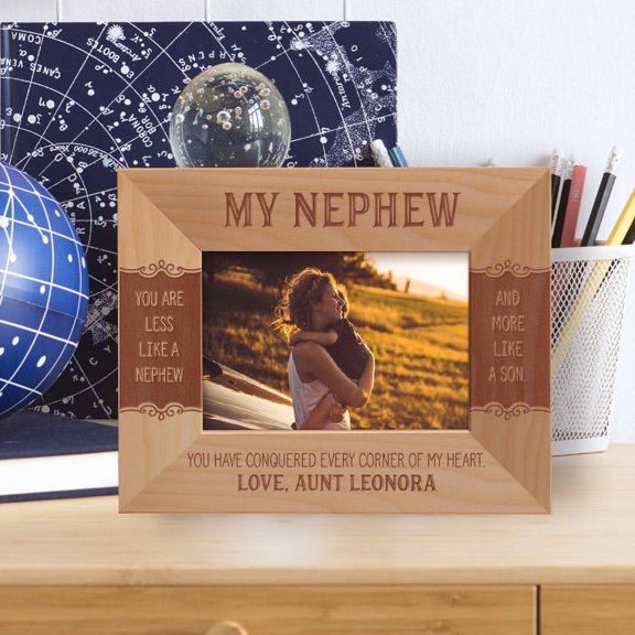 My Nephew You Have Conquered Every Corner Of My Heart  Personalized Wooden Frame-5" x 3 1/2" Brown Horizontal