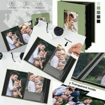 Small 4x6 Photo Album 24 Pockets Linen Cover with Front Window Portable Mini Picture Book for Travel Wedding Memories Organizer Light Green