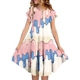 thumbnail image 5 of Tisuna Girls Summer Dress Ice Cream Print Short Sleeve Crew Neck Dresses Breathable Casual Little Girls Big Kids Holiday Casual Wear Light Pink Size 12-13 Years, 5 of 5