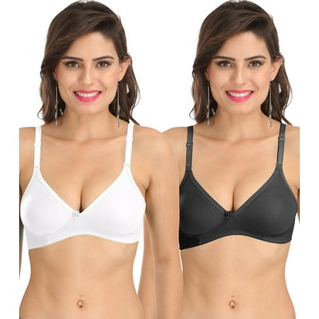

Ossirrio Women s Everyday Non Padded Non Wired 3/4th Coverage T-Shirt Bra with Free Transparent Strap Black White
