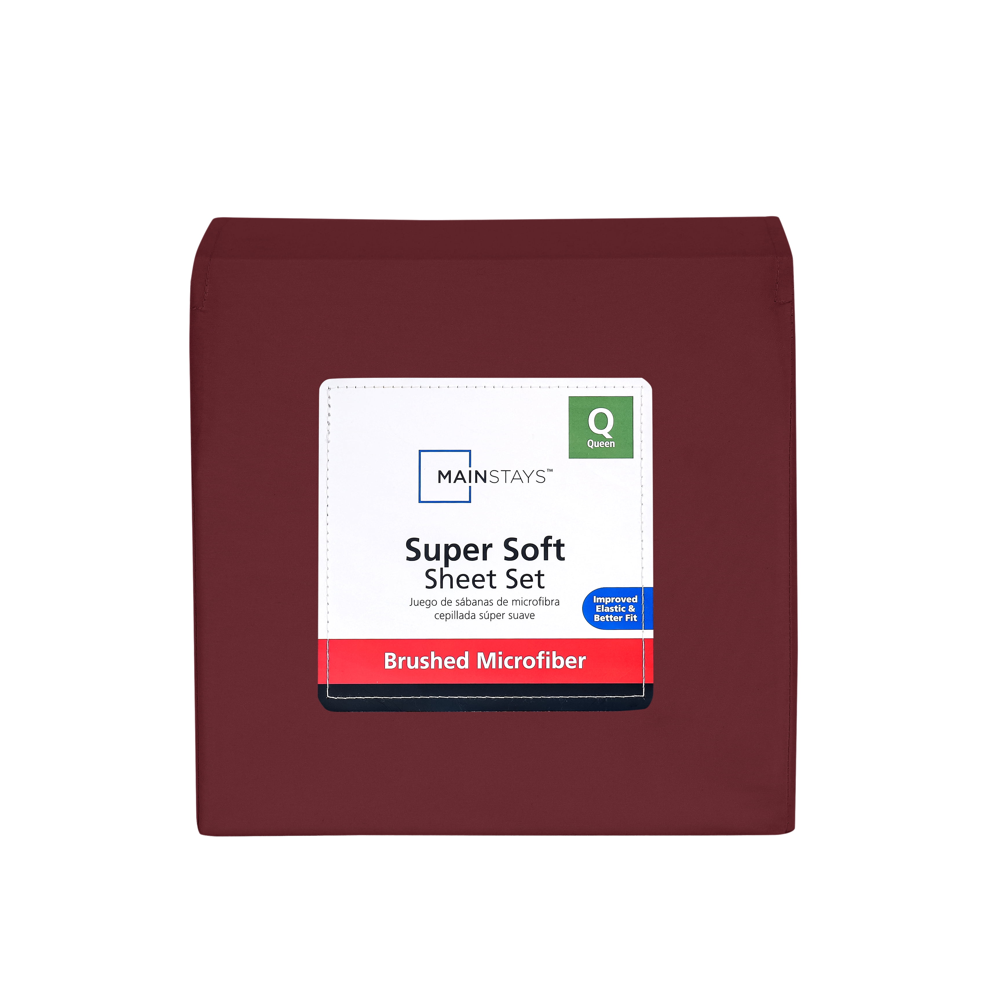 Mainstays Super Soft Brushed Microfiber Bed Sheet Set, Luscious Red Merlot, Queen, 4 Piece