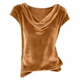thumbnail image 5 of Delayuji Women's Velvet Tshirt Elegant Dressy Shirt Cowl Neck Short Sleeve Shirts Casual Blouses Tshirts Business Casual Outfits, 5 of 5