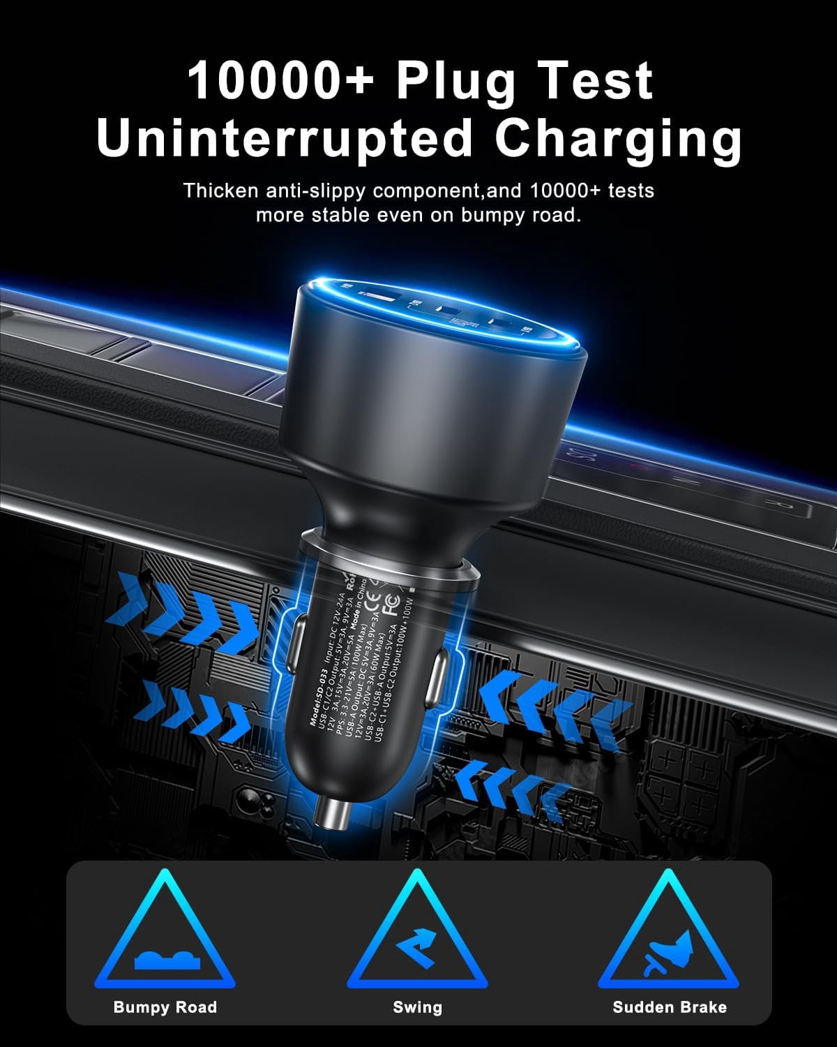205W Super Fast Car Charger, USB C PD3.1/QC5.0 3-Port for iPhone 16/Samsung S25/MacBook, 12V-24V Truck Charger with LED & 6 Protections