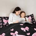 thumbnail image 4 of Erosebridal Pink Bow Tie Full Size Comforter Sets For Girls,Cute Heart Pattern Kids Bedding Sets,Black Reversible,3-Piece, 4 of 7
