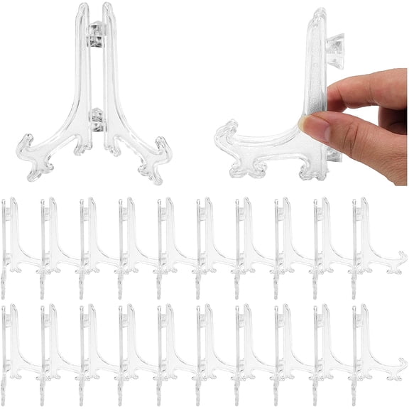 25 Pcs 4 Inch Clear Plastic Easels or Stand/Plate Holders, Displays Pictures/Photos, Artworks, Posters, Small Boards