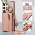thumbnail image 3 of for Samsung Galaxy S24 Ultra Wallet Case with Card Holders for Women Girls, Crossbody Strap Zipper PU Leather Case with Finger Ring Protective Kickstand Designed for Samsung Galaxy S24 Ultra, Rosegold, 3 of 10