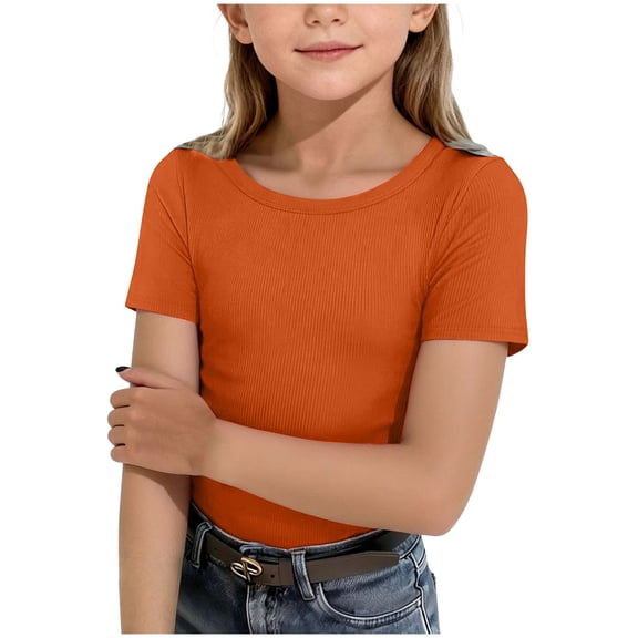 Xudanell Girls Crop Tops Sleeveless Ribbed Tshirts Knit Summer Girl Vacation Clothes Daily Wear Orange 7-8 Years