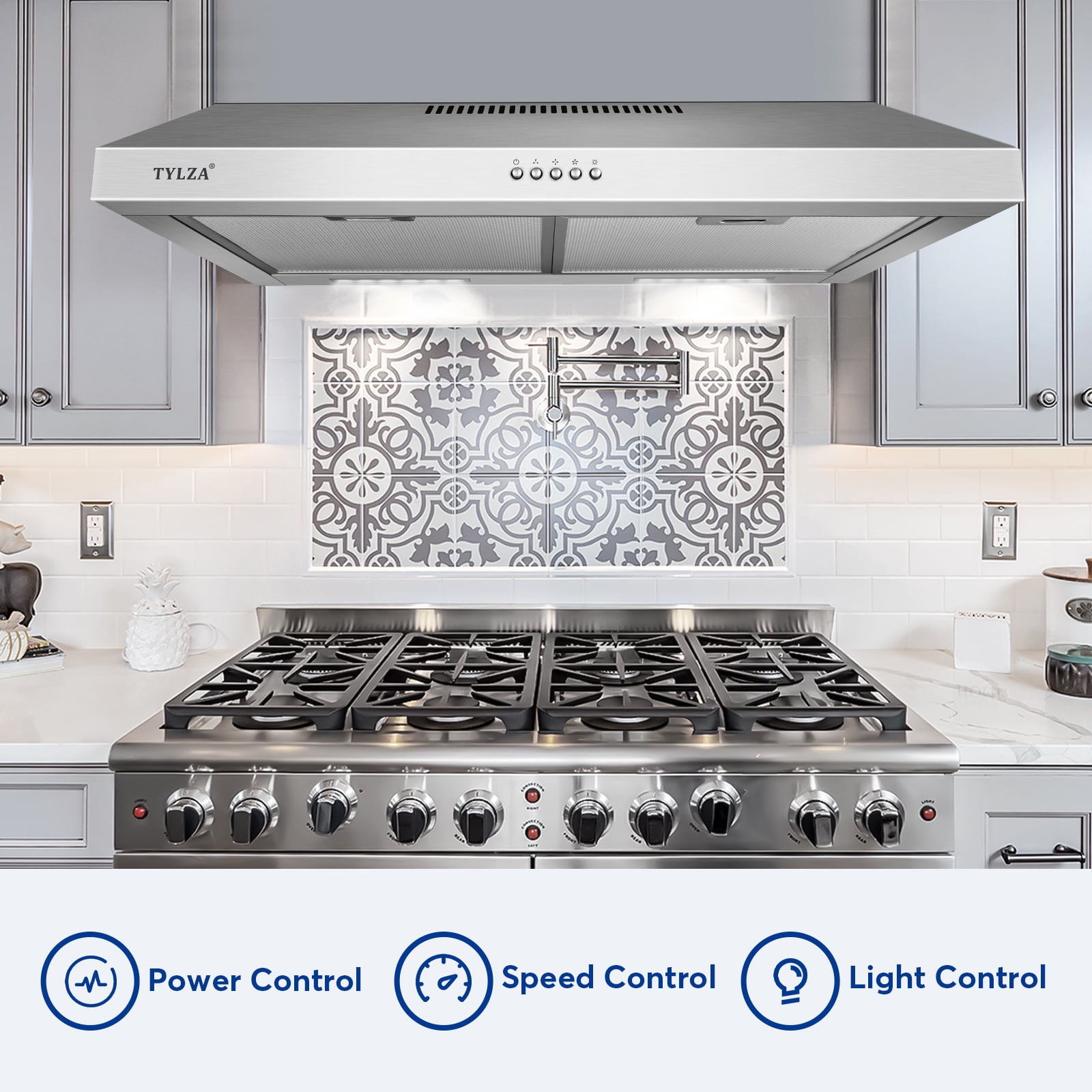 TITTLA 30" 600 CFM Stainless Steel Kitchen Under Cabinet Range Hood with 2 x 2W LED Lights and 2 Replacement Charcoal Filter