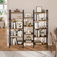 thumbnail image 2 of Satifur 61" Tall Bookcase, 5 Tier Large Bookcase with Waterproof Wood Shelves, Heavy Duty Metal Frame with X-Brace, Anti-Falling Design, Vintage Industrial Storage Rack, 2 of 9