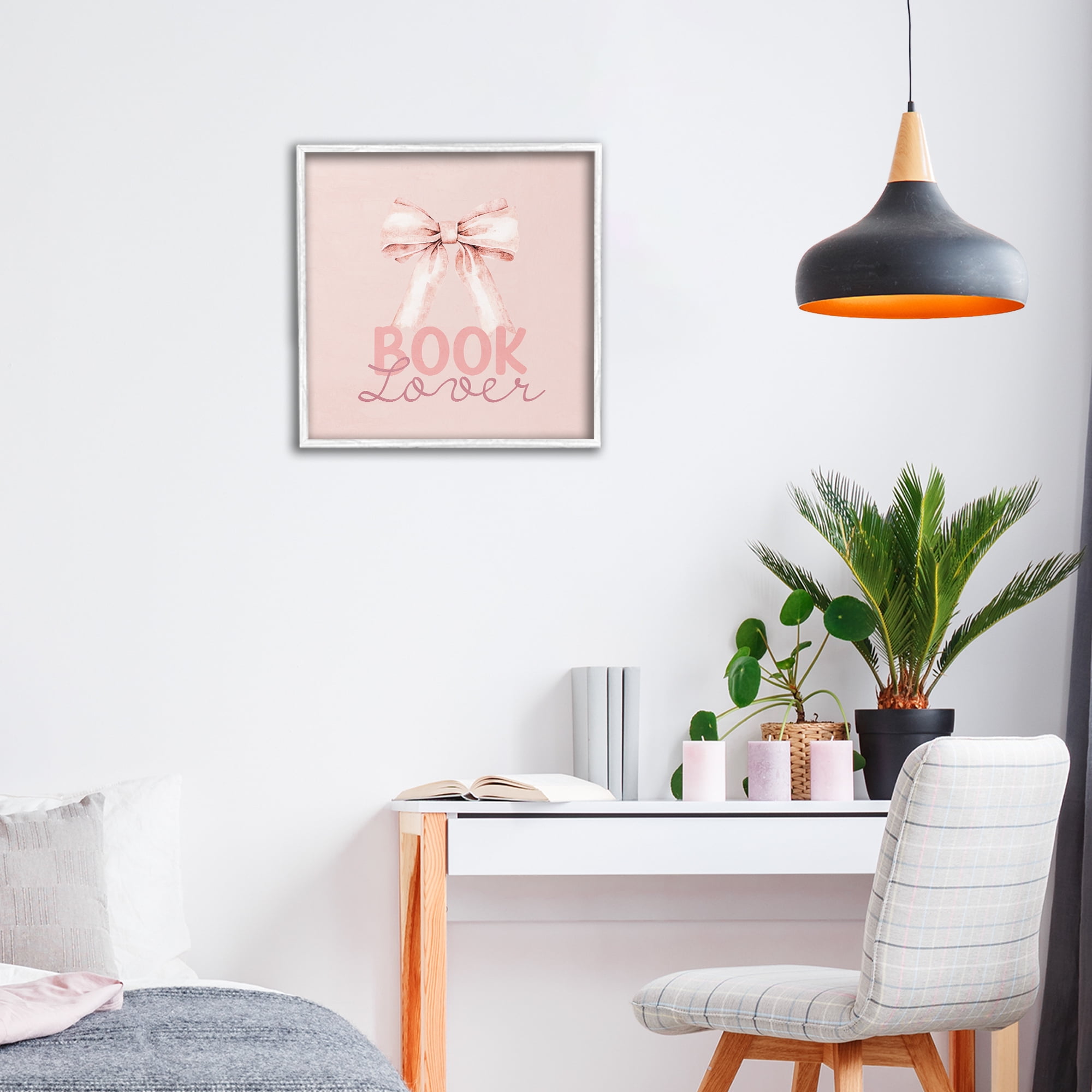 Blush Pink Book Lover White Framed Giclee Art, design by Kim Allen
