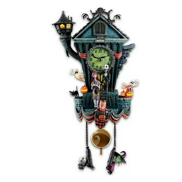 TIANTING The Nightmare Before Christmas Cuckoo Clock Front Door Wall Wood Crafts Hanging Clock For Home Porch Halloween Decoration Type 1
