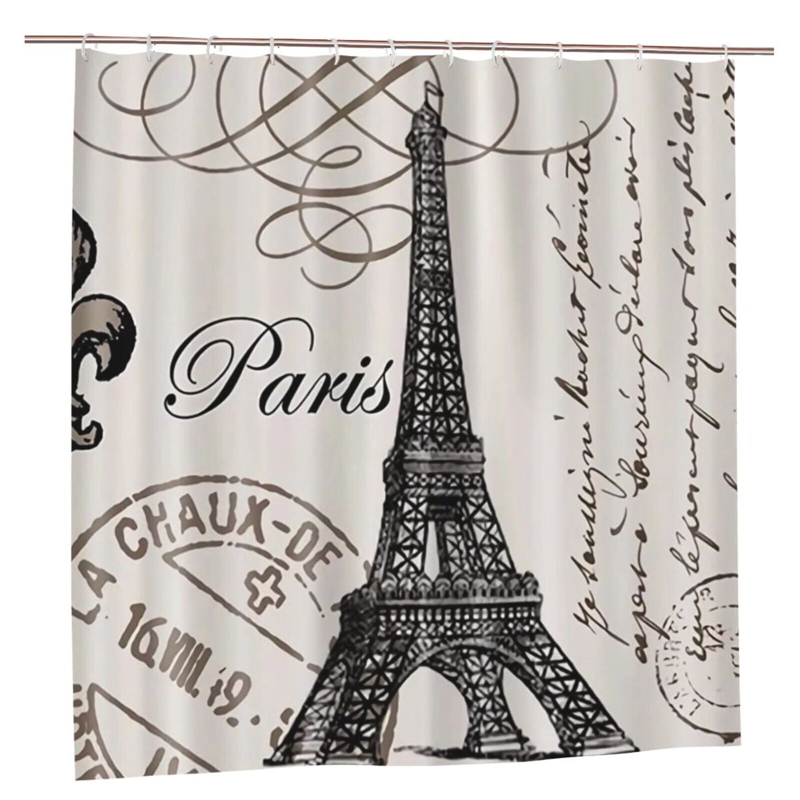 Paris Eiffel Tower Shower Curtain Bathroom Decor Waterproof Vintage Word Art Bathroom Curtains
