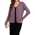 thumbnail image 5 of HOWCOME Soft Button-Up Cardigan for Women Lightweight Long Sleeve Thin Sweater, Dressy Shrugs for Dress,Heather Purple S, 5 of 6