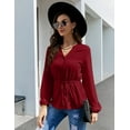 thumbnail image 3 of Oyang Womens Peplum Tops V Neck Shirts Tie Waist Button Up Dressy Casual Blouses Business Office Work Tops, 3 of 7