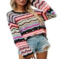 thumbnail image 1 of Chandail en Tricot Crochet pour Femmes, Col à Rayures, Crop Top Y2k, Automne, Décontracté, Bleu Royal, TG, 1 of 6