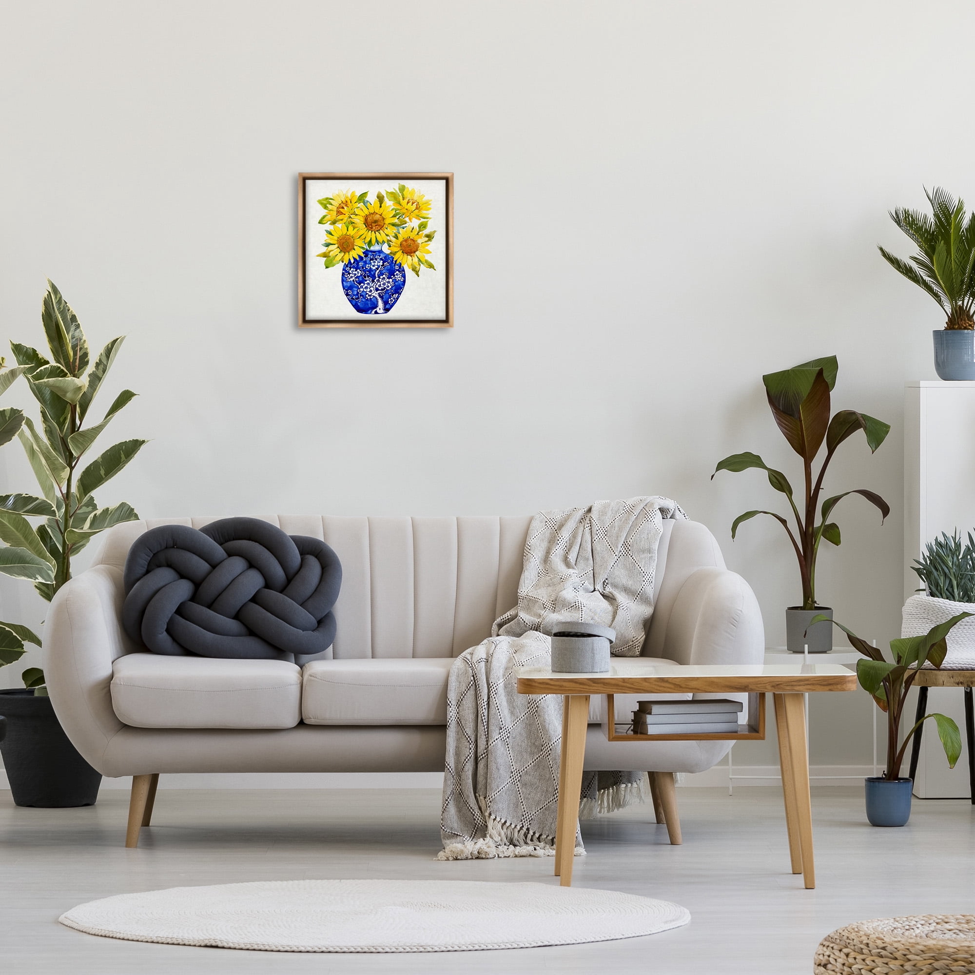 Stupell Industries Watercolor Sunflower Bouquet Botanical & Floral Painting Brown Floater Framed Canvas Art Print Wall Art, 18 x 18