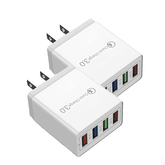 2 Pack USB A 3A White, 4 Ports Type C PD Fast Charger Block,Wall Charger for Laptop