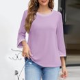 thumbnail image 4 of Xixinqiwan Women No Boundaries Tops,Womens 3/4 Sleeve T Shirts Round Neck Solid Shirts Cute Fit Summer Casual Basic Tee Tops Purple M, 4 of 5
