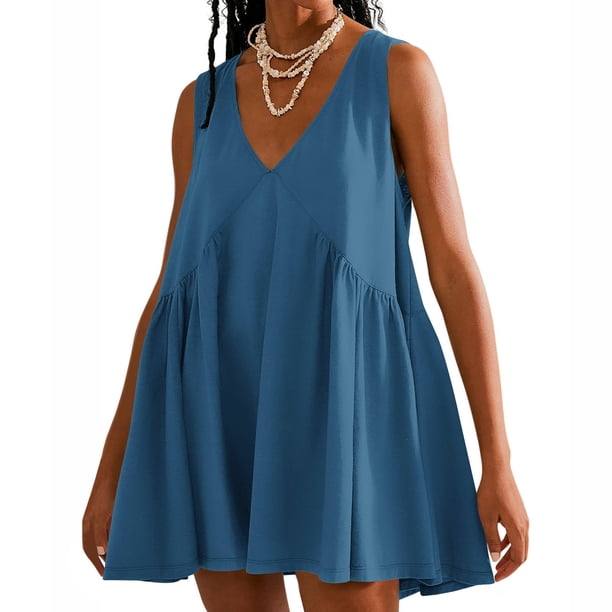 mfyjkho Vestidos de fiesta para mujer, Vestido mini informal de verano con escote en V y mangas cortas para mujer Vestidos largos para mujer xs