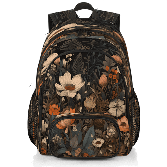 Herdesigns Vintage Floral Laptop Backpack for Women Men, 18.3 Inch Travel Work Backpacks, Brown Wild Flowers Waterproof Computer Casual Daypack Nurse Teacher Bags